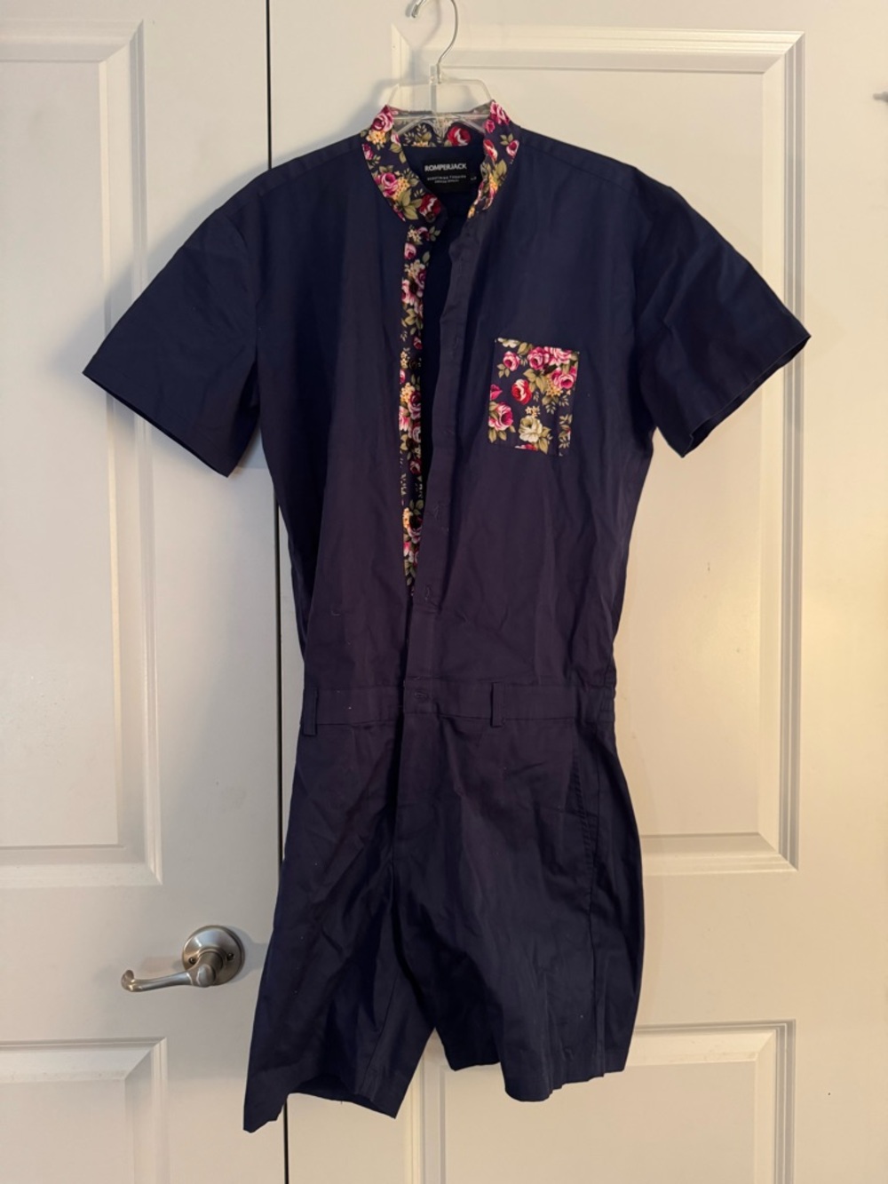 Romperjack Navy Floral-Trim Men’s Short Romper size large